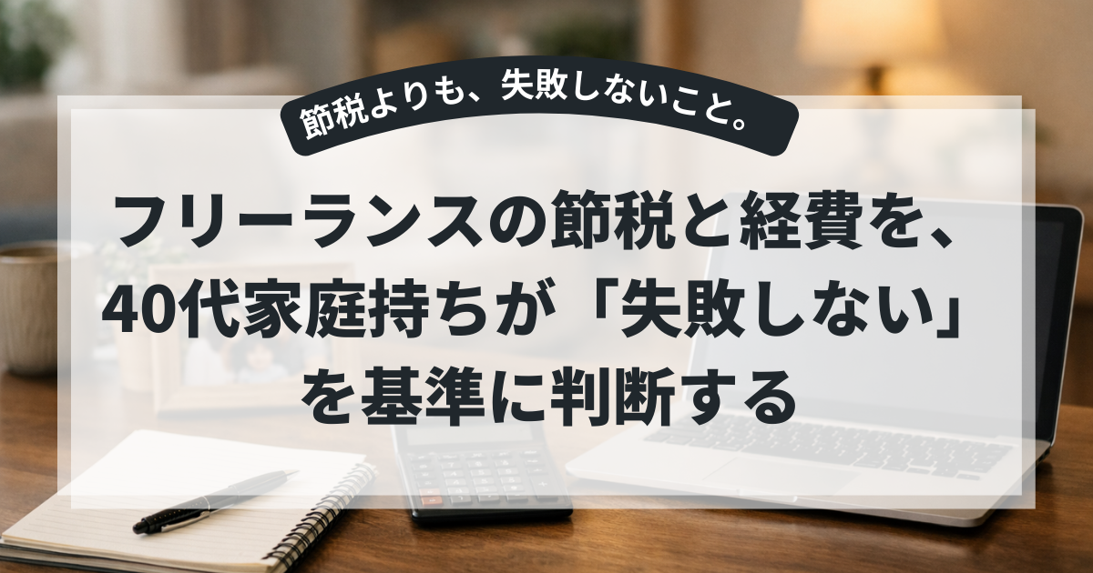 節税よりも、失敗しないこと。フリーランスの節税と経費を、40代家庭持ちが「失敗しない」を基準に判断する